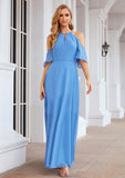 A-line Halter Half Sleeve Chiffon Long/Floor-Length Bridesmaid Dresses Ruth STKP0025391