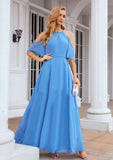 A-line Halter Half Sleeve Chiffon Long/Floor-Length Bridesmaid Dresses Ruth STKP0025391