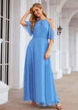 A-line Halter Half Sleeve Chiffon Long/Floor-Length Bridesmaid Dresses Ruth STKP0025391