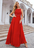 A-line Empire Scalloped Neck Sleeveless Chiffon Long/Floor-Length Bridesmaid Dresses With Beading Sequins Kenley STKP0025392