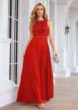 A-line Empire Scalloped Neck Sleeveless Chiffon Long/Floor-Length Bridesmaid Dresses With Beading Sequins Kenley STKP0025392