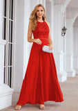 A-line Empire Scalloped Neck Sleeveless Chiffon Long/Floor-Length Bridesmaid Dresses With Beading Sequins Kenley STKP0025392