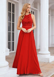 A-line Empire Scalloped Neck Sleeveless Chiffon Long/Floor-Length Bridesmaid Dresses With Beading Sequins Kenley STKP0025392