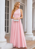 A-line Scalloped Neck Sleeveless Chiffon Long/Floor-Length Bridesmaid Dresses With Beading Sarahi STKP0025393