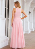 A-line Scalloped Neck Sleeveless Chiffon Long/Floor-Length Bridesmaid Dresses With Beading Sarahi STKP0025393