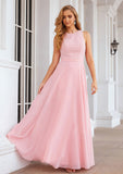 A-line Scalloped Neck Sleeveless Chiffon Long/Floor-Length Bridesmaid Dresses With Beading Sarahi STKP0025393