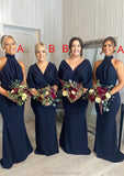 Sheath/Column Sleeveless Long/Floor-Length Satin Bridesmaid Dresses With Pleated Willa STKP0025394