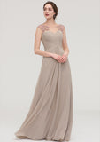 Sleeveless Scoop Neck Long/Floor-Length A-line/Princess Chiffon Bridesmaid Dresses With Pleated Beading -Bridesmaid Dresseses
 Kadence STKP0025396