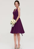 Sleeveless V Neck Chiffon A-line/Princess Knee-Length Bridesmaid Dresses With Pleated Hedwig STKP0025401