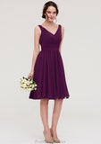 Sleeveless V Neck Chiffon A-line/Princess Knee-Length Bridesmaid Dresses With Pleated Hedwig STKP0025401