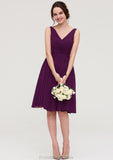 Sleeveless V Neck Chiffon A-line/Princess Knee-Length Bridesmaid Dresses With Pleated Hedwig STKP0025401