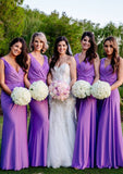 Sheath/Column V Neck Sleeveless Long/Floor-Length Jersey Bridesmaid Dresses With Pleated Clarissa STKP0025404