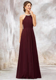 Sleeveless Scoop Neck Long/Floor-Length Chiffon A-line/Princess Bridesmaid Dresses With Pleated Beading Johanna STKP0025406