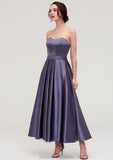 Sweetheart Sleeveless A-line/Princess Satin Ankle-Length Bridesmaid Dresses With Pleated Karlie STKP0025408