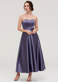 Sweetheart Sleeveless A-line/Princess Satin Ankle-Length Bridesmaid Dresses With Pleated Karlie STKP0025408