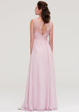 Sleeveless V Neck A-line/Princess Chiffon Long/Floor-Length Bridesmaid Dresseses With Beading Appliqued Kaelyn STKP0025410