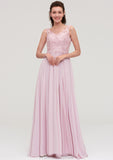 Sleeveless V Neck A-line/Princess Chiffon Long/Floor-Length Bridesmaid Dresseses With Beading Appliqued Kaelyn STKP0025410