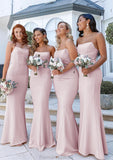 Sheath/Column Square Neckline Sleeveless Long/Floor-Length Elastic Satin Bridesmaid Dresses Valeria STKP0025411