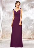 V Neck Sleeveless Long/Floor-Length Sheath/Column Chiffon Bridesmaid Dresses With Sashes Pleated Beading Danica STKP0025412