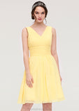 V Neck Sleeveless A-line/Princess Chiffon Knee-Length Bridesmaid Dresses With Pleated Taliyah STKP0025414