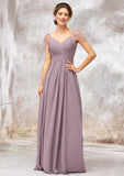 V Neck Long/Floor-Length Chiffon A-line/Princess Bridesmaid Dresses With Pleated Beading Alessandra STKP0025416