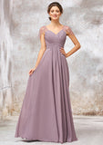 V Neck Long/Floor-Length Chiffon A-line/Princess Bridesmaid Dresses With Pleated Beading Alessandra STKP0025416