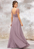 V Neck Long/Floor-Length Chiffon A-line/Princess Bridesmaid Dresses With Pleated Beading Alessandra STKP0025416