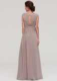 Bateau Sleeveless A-line/Princess Chiffon Long/Floor-Length Bridesmaid Dresses With Pleated Lailah STKP0025420