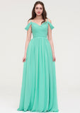 Sweetheart Sleeveless Long/Floor-Length Chiffon A-line/Princess Bridesmaid Dresses With Pleated Marie STKP0025422