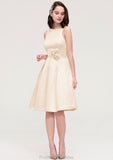 Sleeveless Bateau Knee-Length Satin A-line/Princess Bridesmaid Dresses With Pleated Flowers Amelia STKP0025425