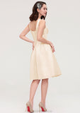 Sleeveless Bateau Knee-Length Satin A-line/Princess Bridesmaid Dresses With Pleated Flowers Amelia STKP0025425