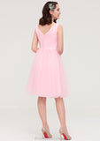 Sleeveless V Neck Knee-Length Tulle A-line/Princess Bridesmaid Dresses With Pleated Baylee STKP0025426