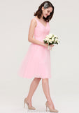 Sleeveless V Neck Knee-Length Tulle A-line/Princess Bridesmaid Dresses With Pleated Baylee STKP0025426