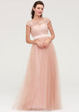 Bateau Sleeveless Tulle A-line/Princess Long/Floor-Length Bridesmaid Dresseses With Sashes Lace Samantha STKP0025427