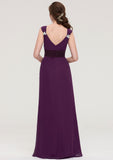 Sleeveless V Neck Long/Floor-Length Sheath/Column Chiffon Bridesmaid Dresses With Sashes Beading Pleated Marian STKP0025432