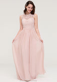 Sleeveless Scalloped Neck Long/Floor-Length Chiffon A-line/Princess Bridesmaid Dresses With Lace Isabella STKP0025434