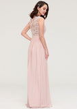 Sleeveless Scalloped Neck Long/Floor-Length Chiffon A-line/Princess Bridesmaid Dresses With Lace Isabella STKP0025434