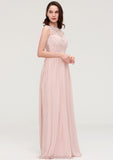 Sleeveless Scalloped Neck Long/Floor-Length Chiffon A-line/Princess Bridesmaid Dresses With Lace Isabella STKP0025434