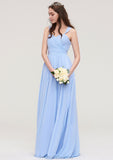 Sleeveless Sweetheart Long/Floor-Length Chiffon A-line/Princess Bridesmaid Dresses With Pleated Megan STKP0025437