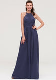 Scoop Neck Sleeveless A-line/Princess Chiffon Long/Floor-Length Bridesmaid Dresseses With Pleated Appliqued Audrey STKP0025439