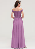 Sleeveless Off-the-Shoulder Long/Floor-Length Chiffon A-line/Princess Bridesmaid Dresseses With Appliqued Amaris STKP0025442