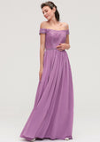 Sleeveless Off-the-Shoulder Long/Floor-Length Chiffon A-line/Princess Bridesmaid Dresseses With Appliqued Amaris STKP0025442