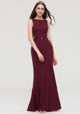 Bateau Sleeveless Sheath/Column Long/Floor-Length Elastic Satin Bridesmaid Dresses With Waistband Lace Sequins Millicent STKP0025443