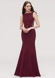 Bateau Sleeveless Sheath/Column Long/Floor-Length Elastic Satin Bridesmaid Dresses With Waistband Lace Sequins Millicent STKP0025443