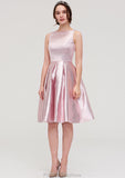 Bateau Sleeveless Taffeta Knee-Length A-line/Princess Bridesmaid Dresses With Ruffles  -   Mira STKP0025444