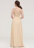 Sleeveless Halter Open Back Long/Floor-Length Sheath/Column Chiffon Bridesmaid Dresses With Pleated Lace Kaylah STKP0025451