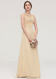 Sleeveless Halter Open Back Long/Floor-Length Sheath/Column Chiffon Bridesmaid Dresses With Pleated Lace Kaylah STKP0025451