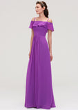 Sleeveless Off-the-Shoulder Chiffon A-line/Princess Long/Floor-Length Bridesmaid Dresseses With Ruffles Tiana STKP0025452