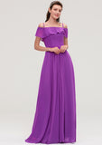 Sleeveless Off-the-Shoulder Chiffon A-line/Princess Long/Floor-Length Bridesmaid Dresseses With Ruffles Tiana STKP0025452