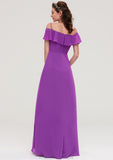 Sleeveless Off-the-Shoulder Chiffon A-line/Princess Long/Floor-Length Bridesmaid Dresseses With Ruffles Tiana STKP0025452